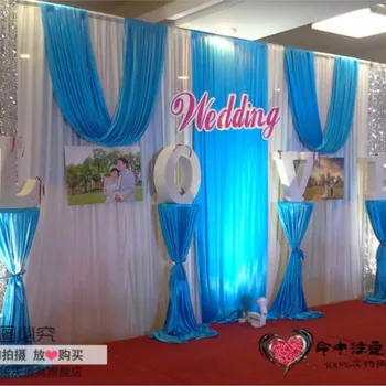 Expres transport gratuit nunta scenă decoruri decor romantic Tiffany albastru nunta perdea cu swags paiete