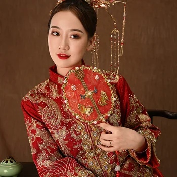Chineză Mireasa Nunta Xiuhe exploatație flori de fan mână fanii nunta fan fanii parte dropshipping 2021 noi sosiri