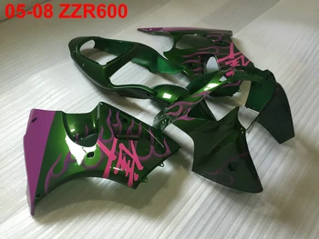 Mucegai de injectare potrivit pentru Kawasaki Ninja ZZR600 05 06 07 08 roz flăcări verzi carenajele set ZZR600 2005-2008 TW13