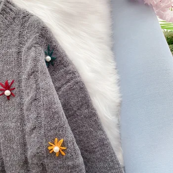 Pulover de Toamna iarna răsuciți-o de gât cu mâneci lungi floare broderie vrac pulover tricotate femei top epocă pulover pulover