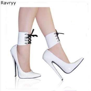 Curea glezna Femei albe cu toc Subliniat Toe Sexy Pompe de 16 CM toc Subțire de sex feminin rochie pantofi stiletto heels party club pantofi