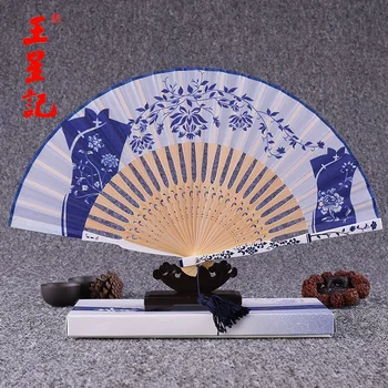 Ventilator de mătase Evantai Fan de sex Feminin Stil Chinezesc Clasic firele de Mătase Fan Stil Japonez Pliere Albastru și Alb Portelan Cadou Fan