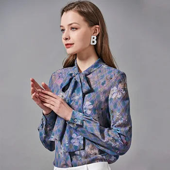 Femei Bluze si Topuri din Mătase gri papionul Florale Imprimate de Birou Formale Tricouri Casual Plus Dimensiune Mare Primavara-Vara Sexy Femme