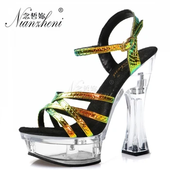 6 Cm Sexy Fetish Modele Rochie de Petrecere 14cm Super High Stripteuză cu Toc Sandale cu Platforma Pol de Dans Pantofi de Cristal Gladiator