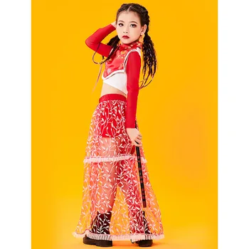 Performanța copiilor Haine Stil Chinezesc Națiunii Fată de Moda de Jazz Rochie Model Celebritate pe Internet de Dans Cool