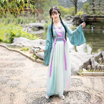 Noi Broderie Verde Dinastiei Tang Tradițională Chineză Îmbrăcăminte Elegant Costum Hanfu Halat de Zână Rochie de Costume de Carnaval pentru Femei