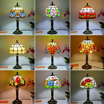 European Stil Tiffany Mediteraneene Lampă de Masă Dormitor Lampă de Noptieră Cald și Creativ Vitralii Lumina de Noapte