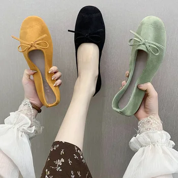 Runda Toe Pantofi Casual Femei De Primăvară Bomboane De Culoare Toc Plat Nod Balerini Pantofi Slip On Loafer SneakersNice
