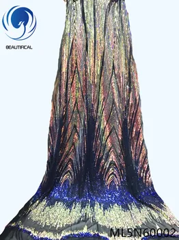 BEAUTIFICAL africane țesături dantelă paiete Moda Ombre flori tul dantela tesatura pentru femei rochie transport gratuit 5yards ML5N600
