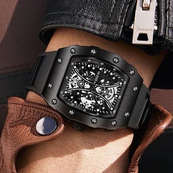 OLEVS Personalitate de Brand Bărbați Ceas Silicon Luminos Cuarț Ceasuri Militare Wateproof Schelet Pătrat Ceas de mână De Om 3602