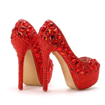 Femeile Perla Pantofi 11cm/14cm Toc Subțire de Mare Rotund Toe Pantofi de Mireasa Conservatie Dulce Pompe Elegante Aur Roșu Pantofi de Partid H0148