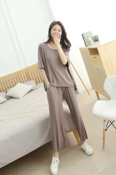 Noutatea Femei de Serviciu Acasă Costum de Pijama Subțire Gât Rotund 2020 Nouă Primăvară Pantaloni Cu Mâneci Scurte, din Bumbac Pijama Satin