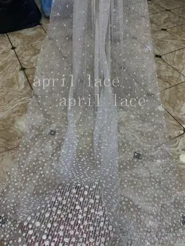 Atp08 alb cristal margele de argint sclipici lipit de zahăr dantelă ochiurilor de plasă tesatura pentru taiere/moda de nuntă/petrecere