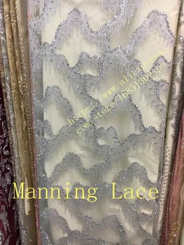 Sexy Manning-88101 lipite sclipici paiete dantelă tesatura de vânzare fierbinte din Africa franceză net Dantela Tesatura pentru rochie de petrecere