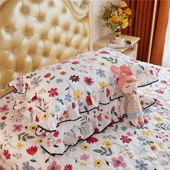 1 Pereche Stil Printesa din Bumbac fata de Perna Gros Florale Imprimate Capac Pernă pentru Adult 48*74cm Decorative Pillowcover pentru Pat