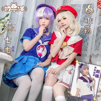 Anime JK Uniformă de Școală Joc Genshin Impact Lolita Klee Qiqi Keqing Costume Cosplay Fusta Camasa de Halloween Fată Pălărie, Șosete Costum