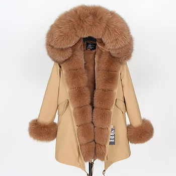 2020 moda geaca de iarna femei haină de blană naturală de vulpe guler de blană lung liber parka mare de blană, îmbrăcăminte exterioară Detașabilă