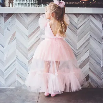 Imagine Reală Roz Personalizat Fata Rochie De Flori Tul Lung Rochie Concurs Copii Princess Birthday Dress Rochie De Crăciun Foto