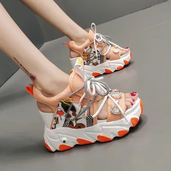 Femei Sandale Platforma Indesata Pene de Pantofi Pentru Femei de Moda 8cm Mare Gladiator Sandale de Vară 2021 Designeri de Brand Sport Casual