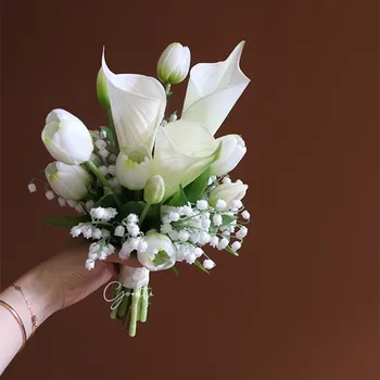 NZUK Alb Calla Lily Simplu de domnisoara de Onoare care Deține un Buchet de Flori da Sposa Buchet de Mireasa pentru Mireasa ramos de flores para novias