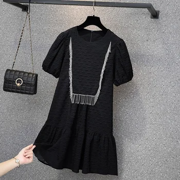 Alb negru Scurt cu Mâneci Midi Plus Dimensiune 5Xl Mare Vintage Casual Primavara-Vara Haine Rochie Pentru Femei 2021 Sukienka Sundress