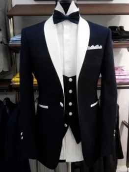 YIWUMENSA Negru a Atins Rever Albastru Regal Bărbați Costume Pentru Nunta Personalizate 3 Piese Smokling Blazer de Afaceri Mire Costume 2021