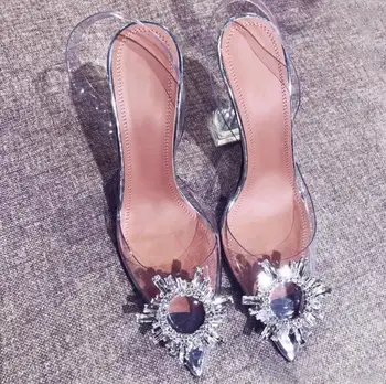Mikishyda 2019 vara noi transparente femei sandale de moda elegant jeleu pantofi stiletto subliniat stras tocuri inalte