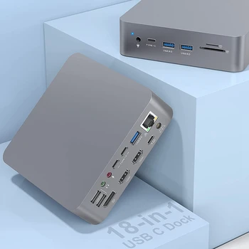 USB C Docking Station, 18 în 1 Triple Display-C USB HUB cu Ethernet, SD/TF Card Reader, NE-Mufa USB C Hub pentru