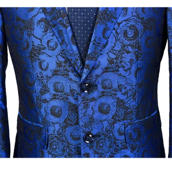 2018 Nou Brand, Model Albastru Bărbați Costum Slim Fit Floral Satge Performanță Sacou Stil Formal Show Bal Sacou+Pantaloni 2 Bucata Terno 1