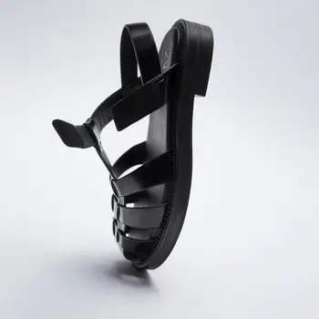 Femei Sandale 2021 Gladiator Pantofi Rotund-Deget De La Picior Plat Sandale T-Strap Design De Brand Doamnelor Încălțăminte Negru 40
