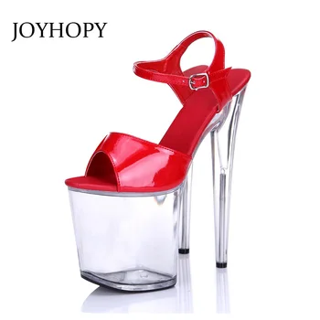 JOYHOPY de Mari Dimensiuni 34 - 43 Platformă Transparentă Femei Pantofi de Mireasa din Piele de Brevet Peep Toe 20cm Sandale cu Toc Pantofi