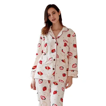 Femei Set de Pijama de Catifea Slwwpwear de Imprimare în jos Rândul său Guler Cardigan Butoane Pijamale Cald și Gros de Iarna Homewear Lounge Purta