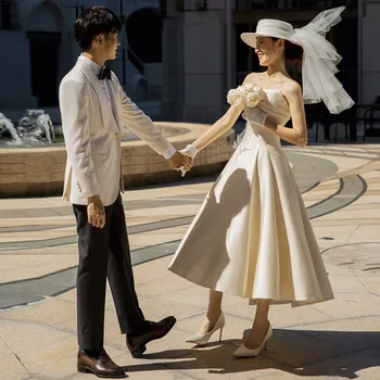 2021 design de lux francez Mori lumina rochie de mireasa simpla rochie din satin alb temperament sexy subțire un umăr rochie de mireasa