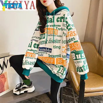 YICIYA Plus Dimensiune Hoodies Femei Imprimate Supradimensionat Plus de Catifea Groasă Harajuku Streetwear Femei Tricou Hoody Y2k Crop Top Întâlnit