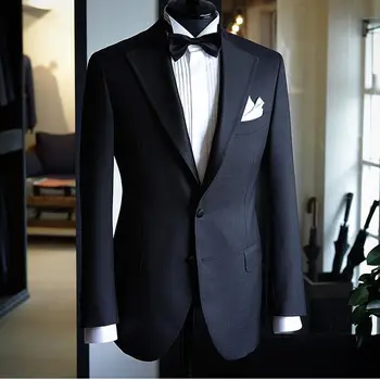 (Sacou+Pantaloni) Bleumarin/Negru Notch Rever 2 Bucată De Costume Mire La O Nuntă Bal Costum Petrecere Seara Blazer Personalizate