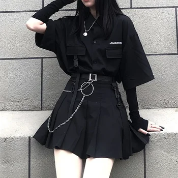 Singur / set de vară de moda pentru femei din două piese set de fusta jupe dropshipping coreean versatil întuneric liber BF tricou top
