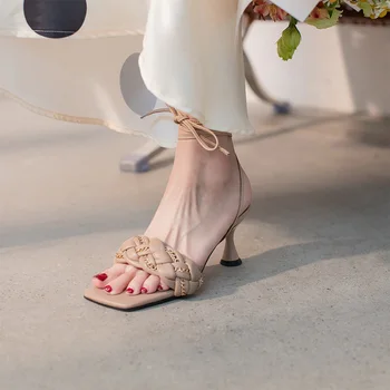 2021 Vara Noi de Design vestimentar din Piele Țese Femei Sandale tocuri inalte Doamnelor Sandale Pantofi