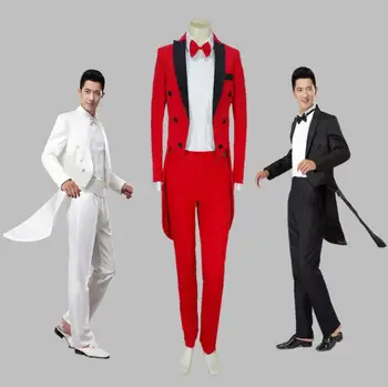 Smoching, costum adult de sex masculin alb negru magic show-spectacol costum roșu cor comanda rochie