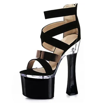Sandale de vara de ultra-înaltă cu impermeabil 18-20cm gros negru jos club pentru femei pantofi