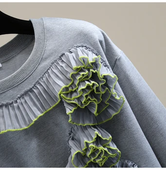 Trei-Dimensional de Flori Decorative Cutat cu Mâneci Lungi Tricou Femei 2021 Toamna Liber Împletit Top Casual pentru Femei