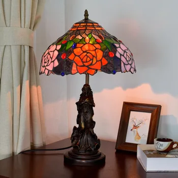 American Retro Pastorală A Crescut Living Sufragerie Dormitor Noptieră Lampa Bara Simplu Sticlă Tiffany