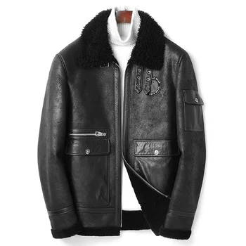 Iarna biker barbati din piele jachete multi-buzunare groase de lână fină casual de lux de epocă sacou îmbrăcăminte exterioară L-4XL