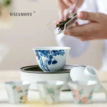 WIZAMONY Jingdezhen de mână-a făcut subțire anvelope acoperă vasul mână-pictat de eucalipt, arbore de ceai-ceai echipamente kungfu set de ceai ceașcă de ceai
