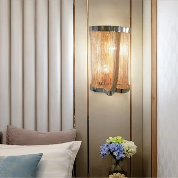 Stil European ciucure de aluminiu lanț lampă de noptieră dormitor studiu de iluminat creatoare de moda villa a CONDUS lampă de perete culoar lămpi