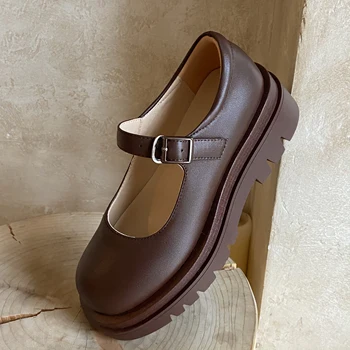 Osunlina Rotund Toe Doamna Apartamente Platforma Confortabile Din Piele Grosime De Fund Tocuri Joase Handmade Casual Pantofi De Damă Pantofi Pentru Femeie