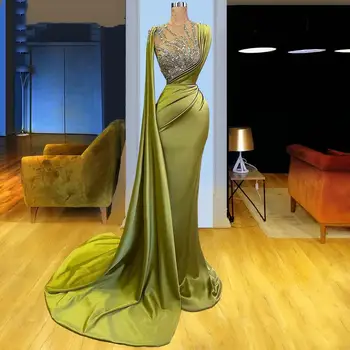 Măsline Verzi Mermaid Rochie De Bal Cu Margele Elegant Dubai Arabă Rochii De Seara 2021 Satin De Matase Lungi Formale De Seară Rochie De Petrecere