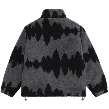 Bărbați De Lână De Miel Jachete Harajuku Fleece Gros Jachete Calde Haina Unisex Supradimensionate Cuplu Alb-Negru Tie Dye Imprimate Sacou