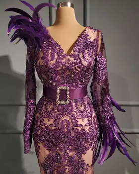 Imagine Reală Vintage Violet Dantelă Sirena Rochii De Seara 2020 Cu Margele De Cristal De Bal Lungi Rochii Elegante Pana Formale Rochie De Petrecere