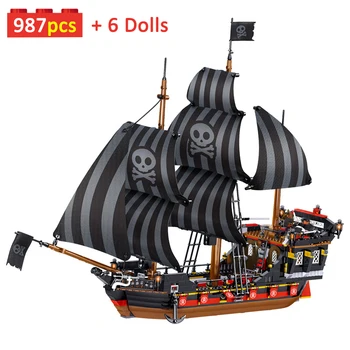 Black Pearl Nava Queen Anne Nave Pirati Model Blocuri Barcă Cu Pânze Cu Cifre Cărămizi Jucarii Cadou De Crăciun Pentru Copil Adult