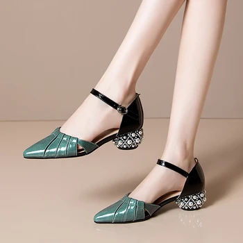 2021 Nou Pantofi De Vara Din Piele Sandale Pentru Femei Med Tocuri Ascuțite Toe Rochie De Petrecere, Pantofi De Nunta Femeie De Dimensiuni Mari 34-42